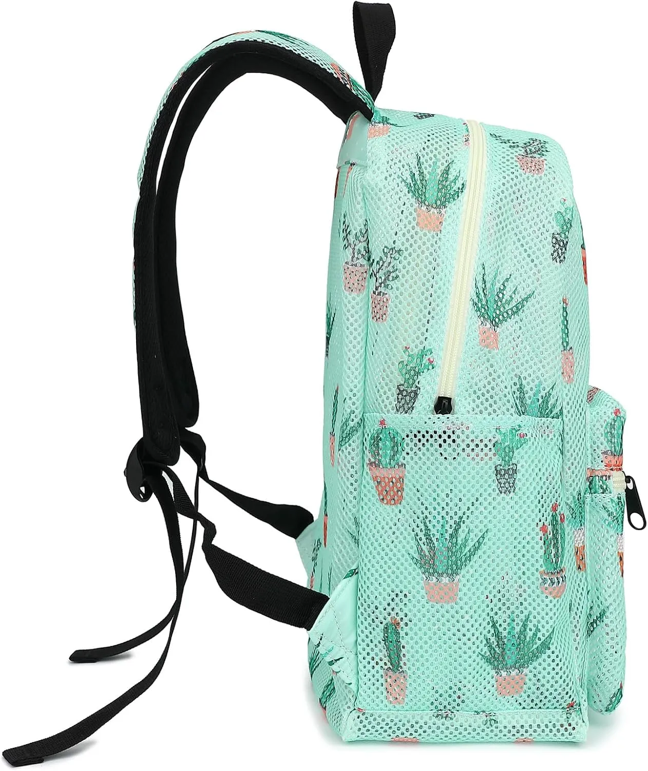 Mesh School Backpack for Girls Women, Heavy Duty See Through College Bookbag School Bag with Storage Bag (Cactus)