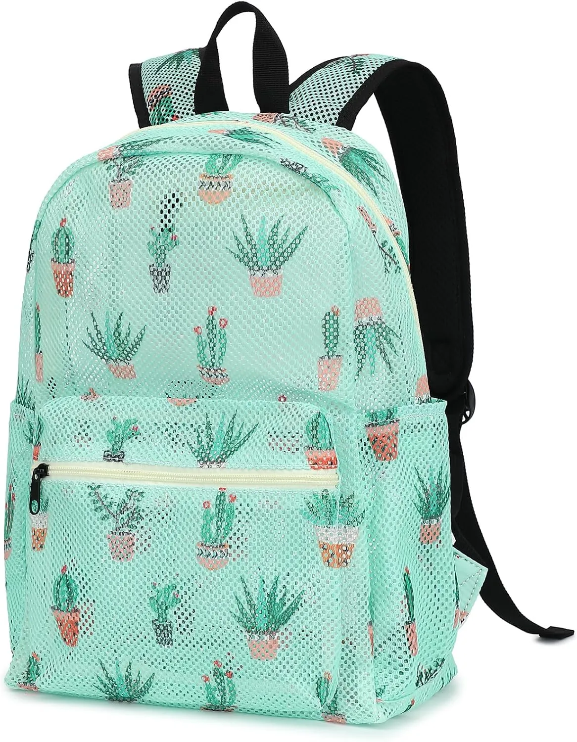 Mesh School Backpack for Girls Women, Heavy Duty See Through College Bookbag School Bag with Storage Bag (Cactus)