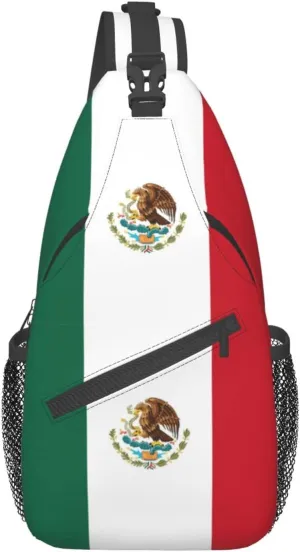 Mexican Flag Hiking Daypacks Cross-body Sling Backpack for Men Women Outdoor Cycling Hiking Travel