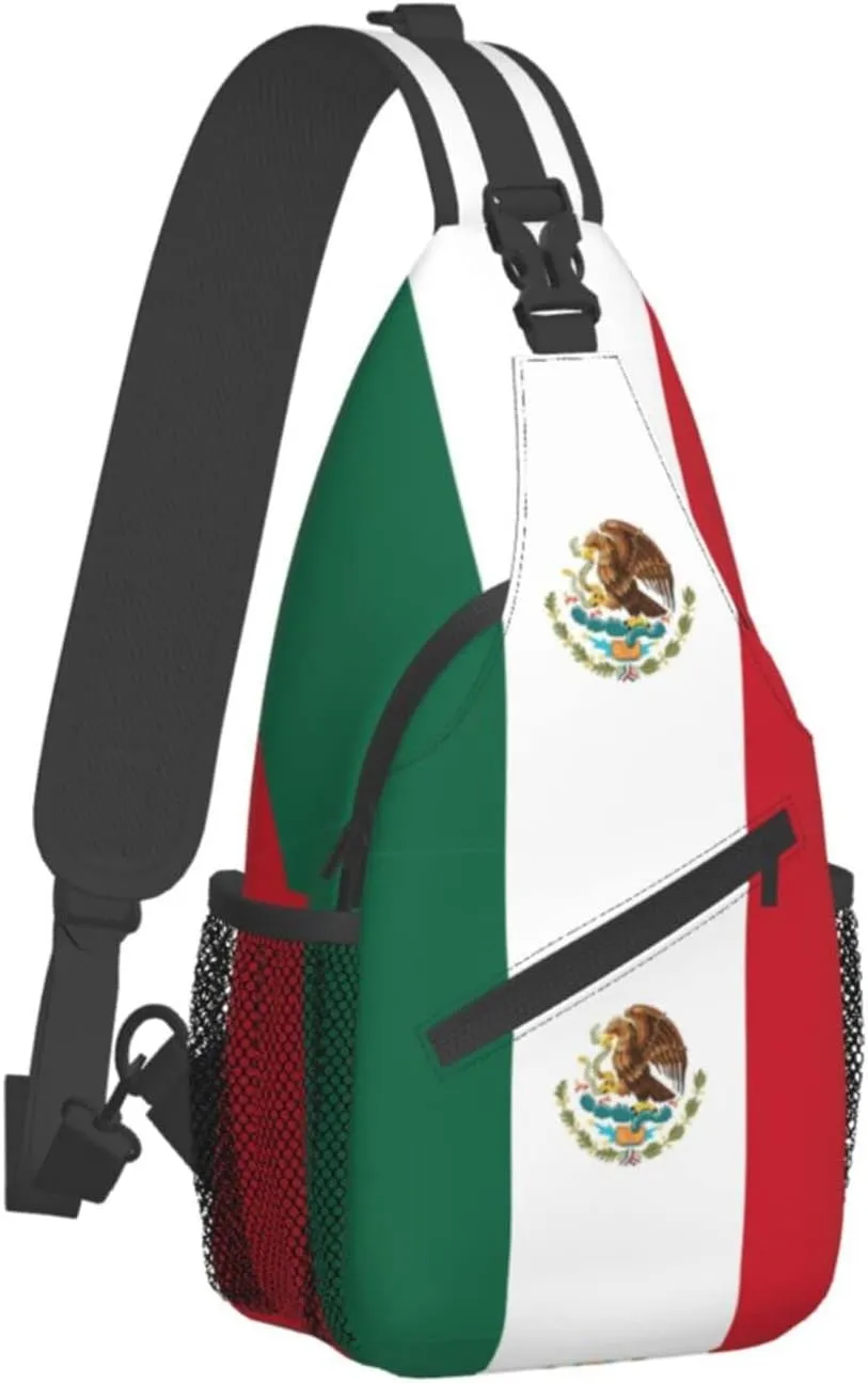 Mexican Flag Hiking Daypacks Cross-body Sling Backpack for Men Women Outdoor Cycling Hiking Travel