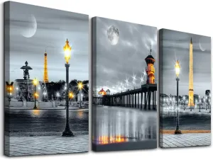 MHARTK66 Family Bedroom Wall Decor Canvas Wall Art for Living Room Modern Wall Decorations for Bathroom Night View Paintings Kitchen Canvas Art Hang Pictures Artwork Home Decoration 3 Pieces