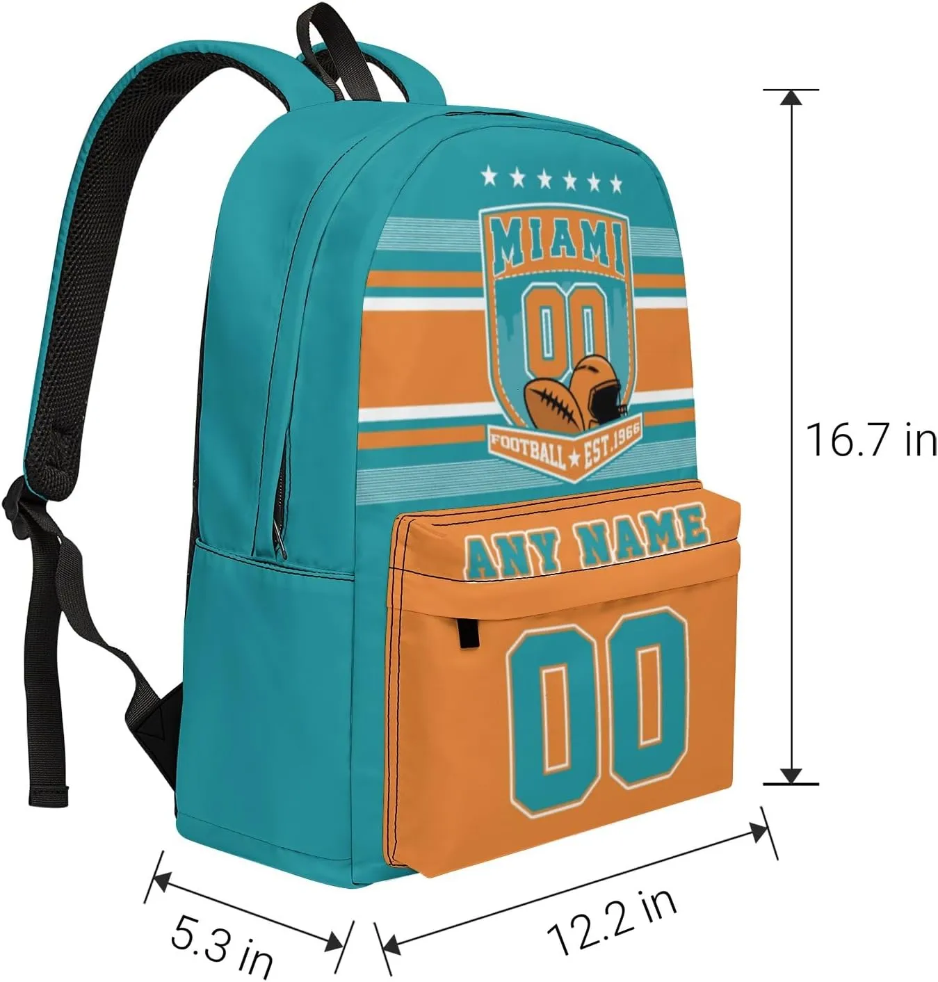 Miami Backpack Custom Name Number 17Inch Large Capacity Shoulder Travel Bag Personalized Laptop Bag Fans Gift for Boy Girl Men Women