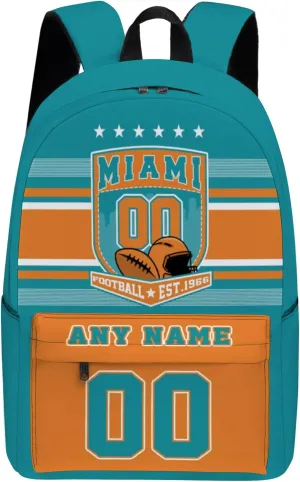 Miami Backpack Custom Name Number 17Inch Large Capacity Shoulder Travel Bag Personalized Laptop Bag Fans Gift for Boy Girl Men Women