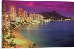 Miami Cityscape Wall Art Decoration - Miami Beach Night View Poster Decorative Painting Canvas Wall Art Living Room Posters Bedroom Painting 24x36inch(60x90cm)