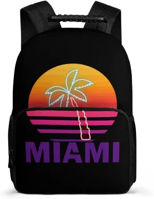 Miami Summer Palm Tree Unisex Backpack Casual Daypacks 16" Shoulders Bag for Camping Hiking Travel Gear