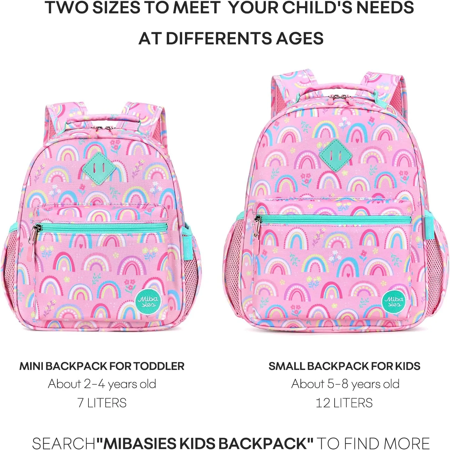mibasies Toddler Backpack for Girls 2-4, Rainbow Backpack for Preschool Daycare