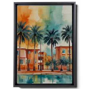 Mid-Century Architecture Art, Palm Springs Retro Art, Mid Century Modern Geometric Painting, Abstract Landscape Wall Art, Panoramic Artwork, Desert Home Art, Watercolor, Arts