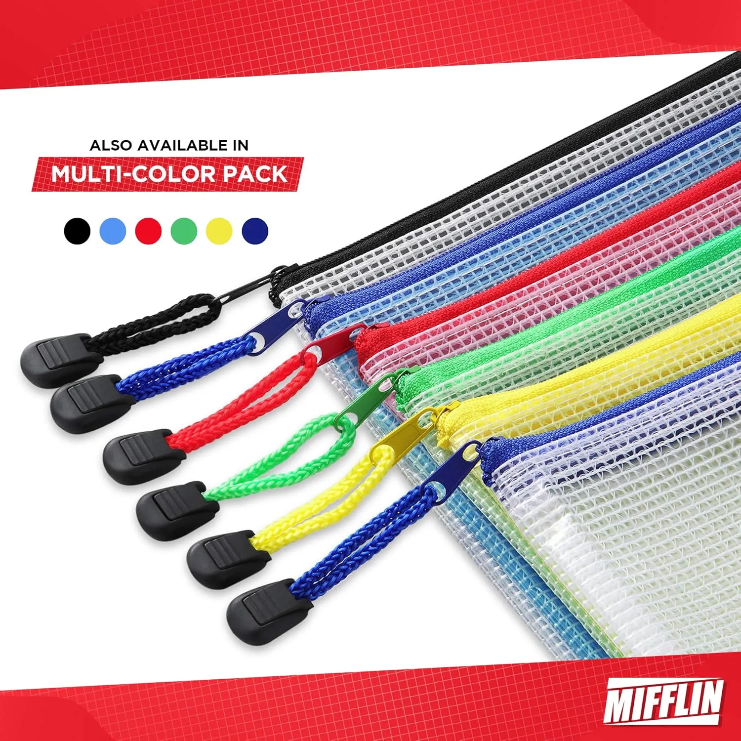 Mifflin-USA - Mesh Zipper Pouch Document Bag - Black, A4 Letter Size, 50 Pack - Clear Travel Zipper Bags - Waterproof Plastic Pouches - Large (L) Zip Pouch