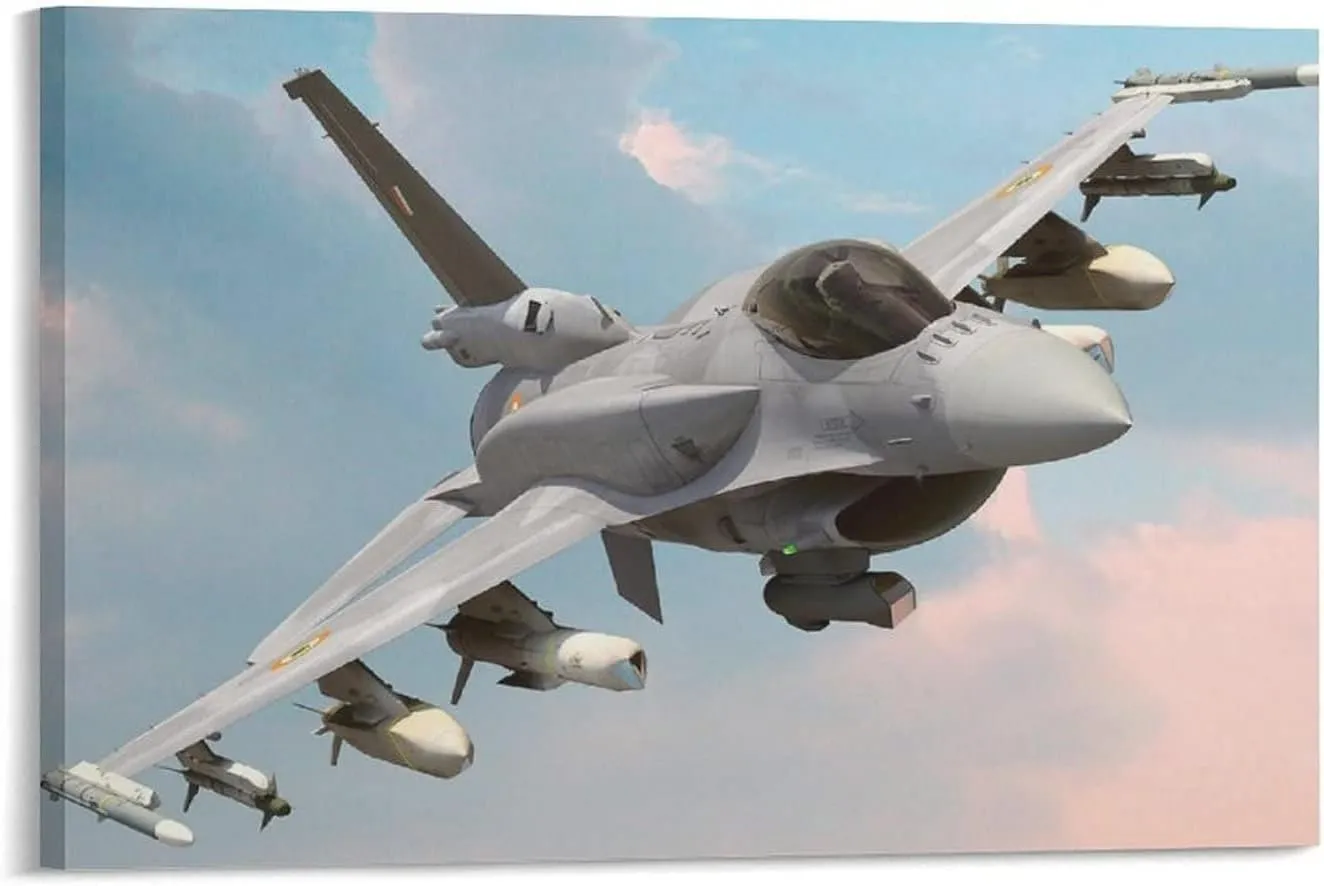 Military Aircraft General Dynamics F-16 Fighting Falcon Canvas Poster Bedroom Decor Sports Landscape Office Room Decor Gift,Canvas Poster Wall Art Decor Print Picture Paintings for Living Room Bedroom