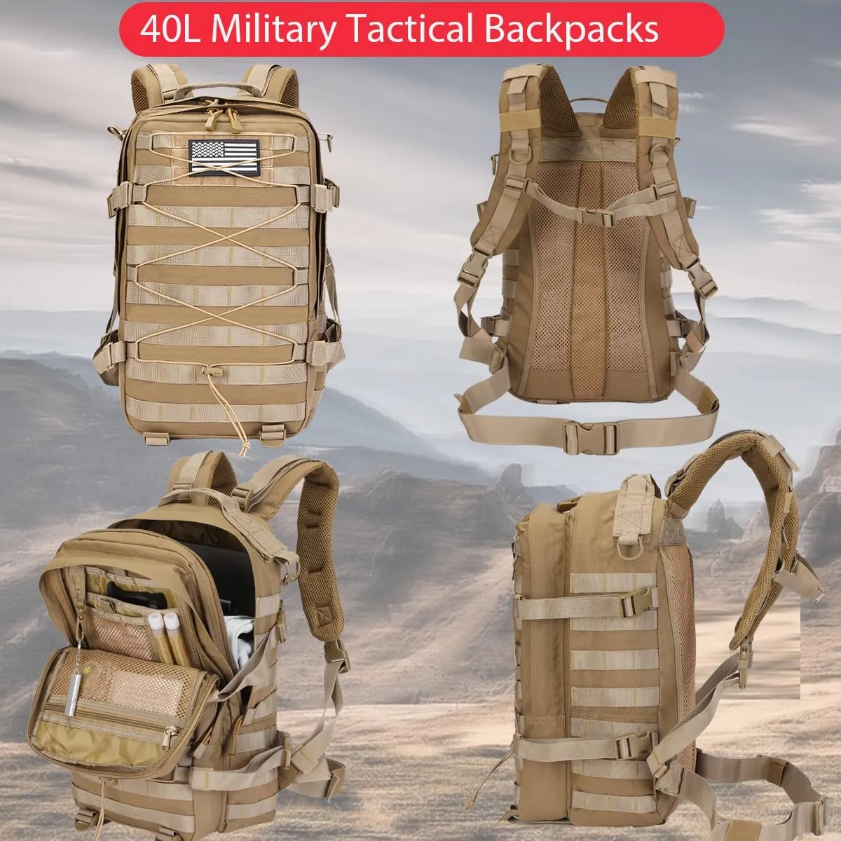 Military Tactical Backpack Waterproof 40L Large Army 3 Day Bug Out Bag Assault Pack Molle Rucksack and Tactical Gear Bag