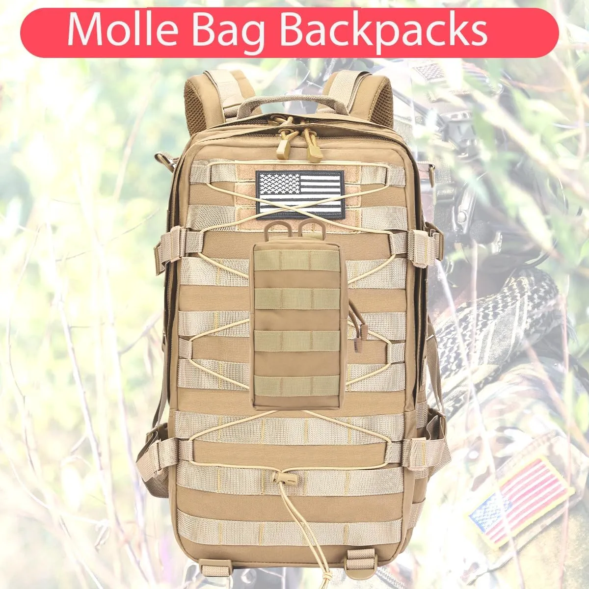 Military Tactical Backpack Waterproof 40L Large Army 3 Day Bug Out Bag Assault Pack Molle Rucksack and Tactical Gear Bag