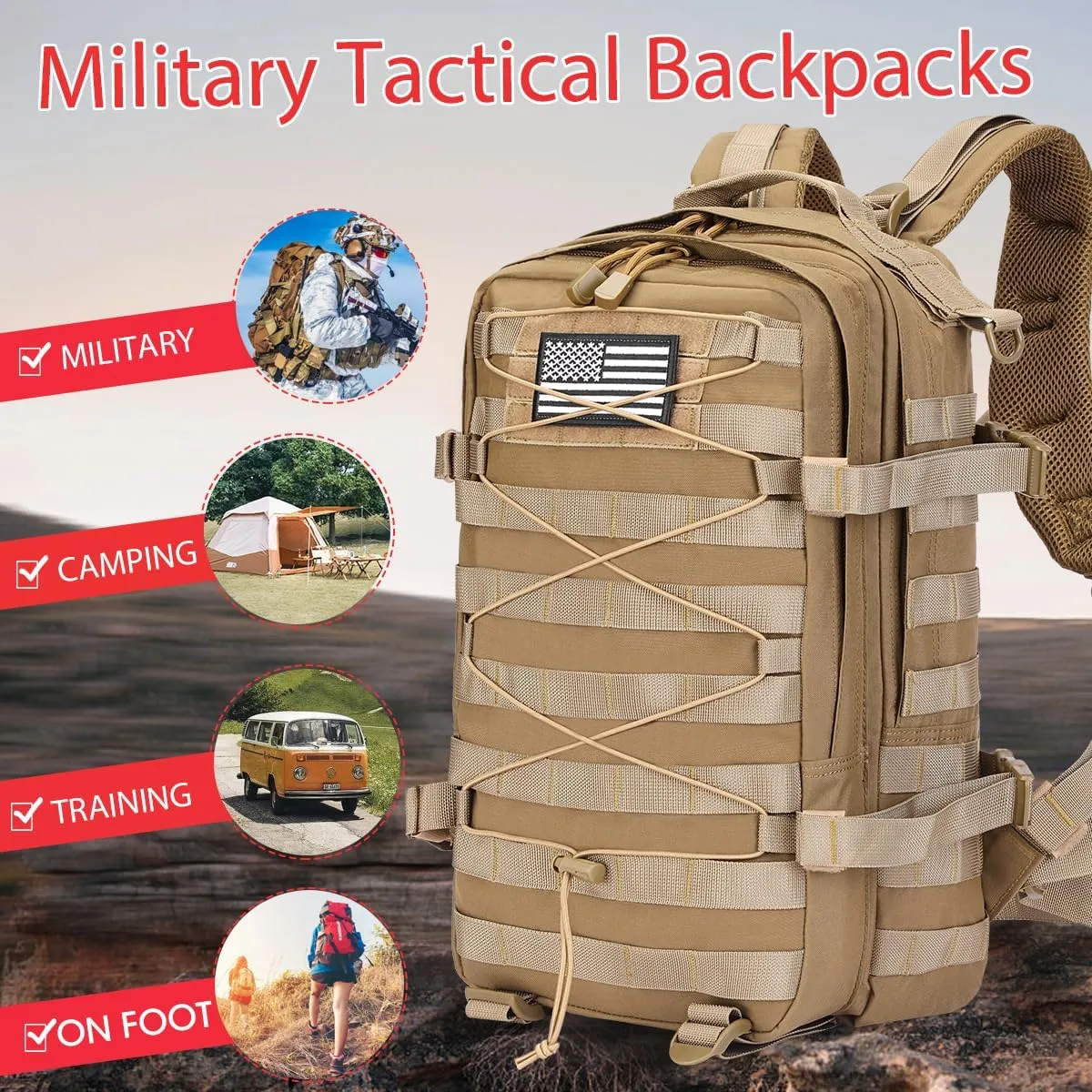 Military Tactical Backpack Waterproof 40L Large Army 3 Day Bug Out Bag Assault Pack Molle Rucksack and Tactical Gear Bag