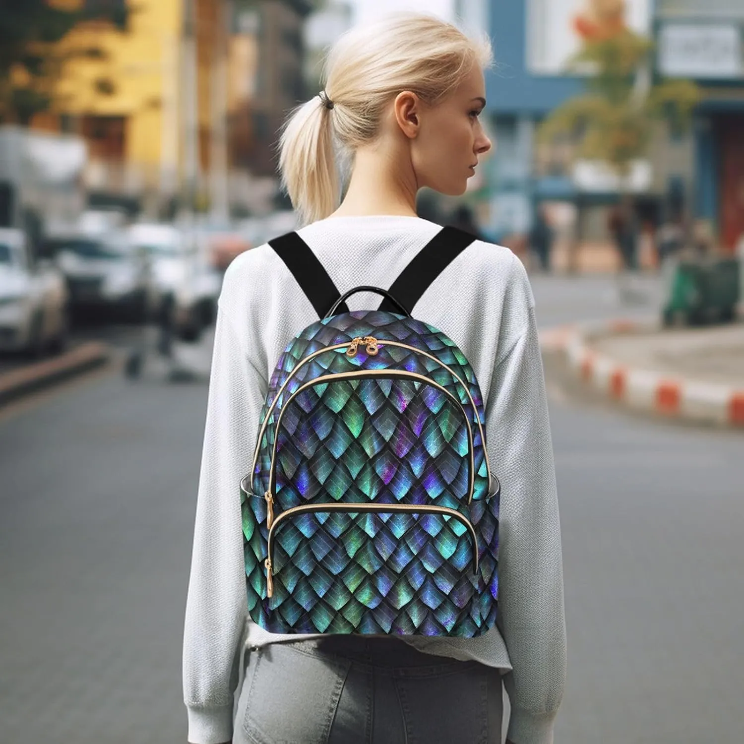 Mini Backpack Dragon Scale Fashion Backpack Purse for Women,Handbag Shoulder Bag Casual Daypack, Ladies Gift for College Work (S)