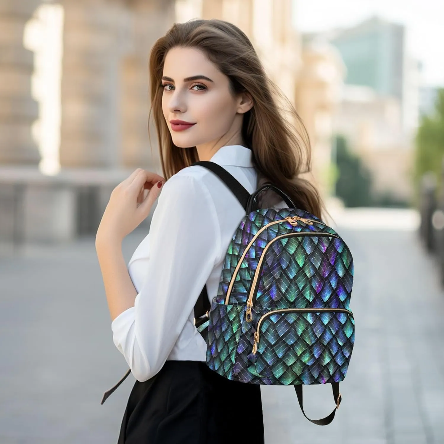 Mini Backpack Dragon Scale Fashion Backpack Purse for Women,Handbag Shoulder Bag Casual Daypack, Ladies Gift for College Work (S)