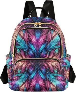 Mini Backpack for Women Feathers Symmetrical Pattern Mini Backpack Purse Lightweight Small Daypack, 8.5L