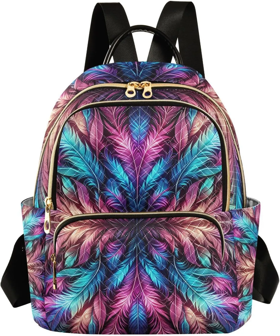 Mini Backpack for Women Feathers Symmetrical Pattern Mini Backpack Purse Lightweight Small Daypack, 8.5L