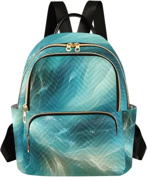Mini Backpack for Women Turquoise Diagonal Abstraction Mini Backpack Purse Lightweight Small Daypack, 8.5L