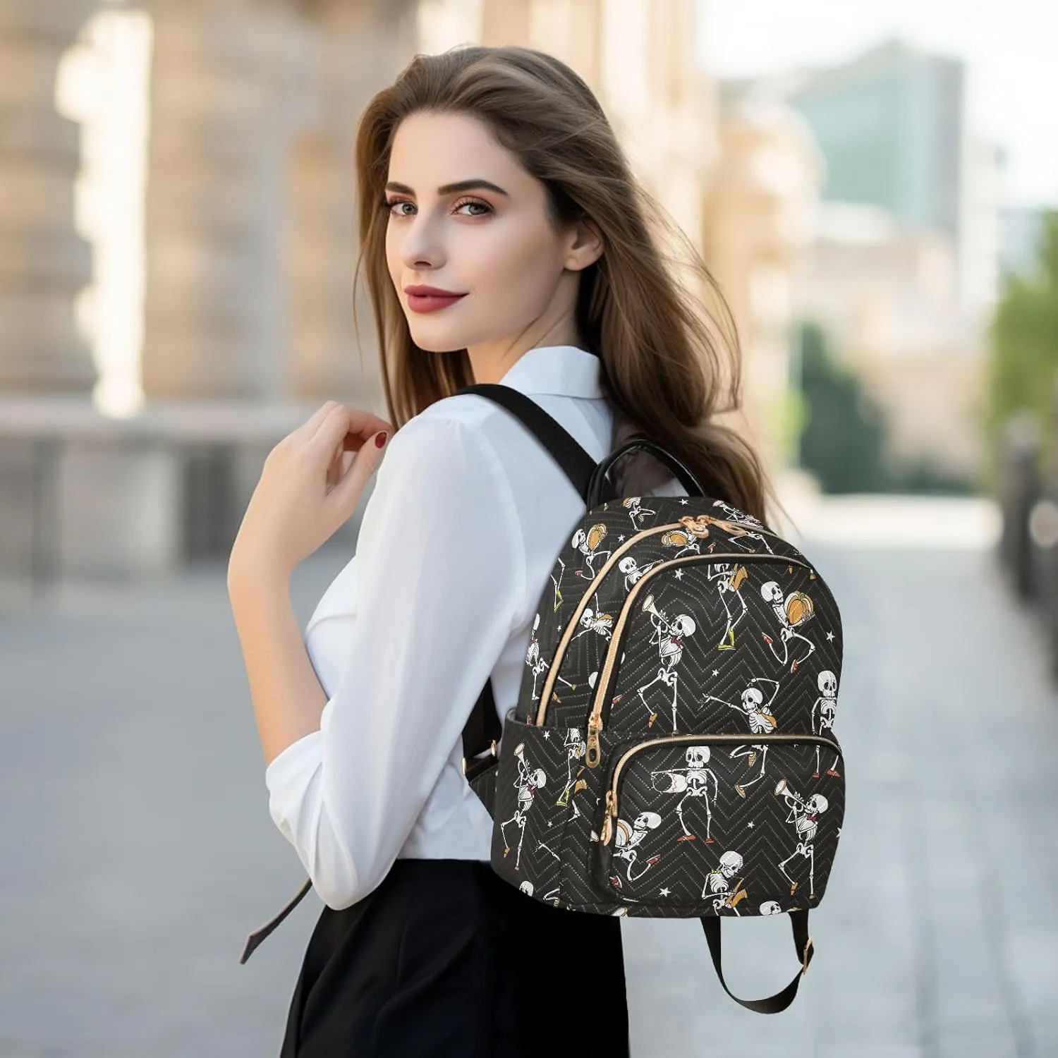 Mini Backpack Gothic Skull Fashion Backpack Purse for Women,Handbag Shoulder Bag Casual Daypack, Ladies Gift for College Work（S）