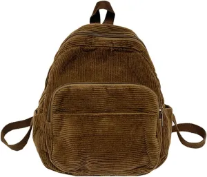 Mini Corduroy Backpack for Women - Cute Aesthetic Travel Purse (Brown)