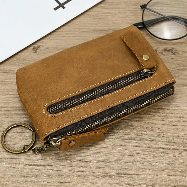 Mini Short  Genuine Leather Zipper Coin Wallet