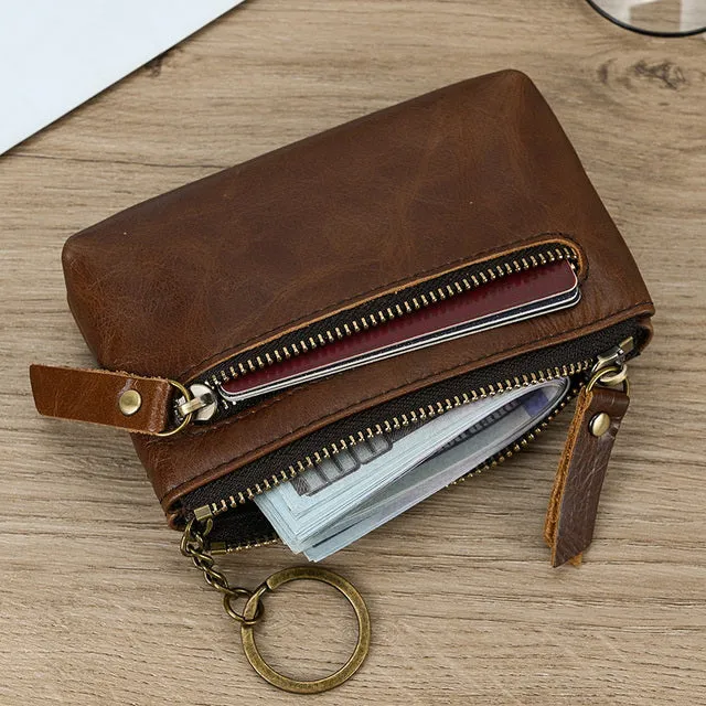 Mini Short  Genuine Leather Zipper Coin Wallet