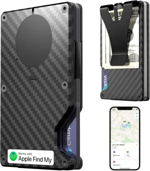 Minimalist Wallet with Built in Airtag Chip, RFID Blocking Credit Card Holder, Slim Wallet For Men, Compatible with Apple Find My iOS Only, Detachable Money Clip