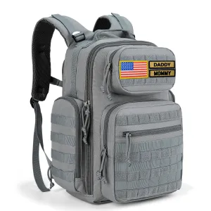 MIRACOL Military Diaper Bag for Dad - Insulated Baby Backpack with Patches for Outdoor Travel Trips - Daddy Diaper Backpack for Baby Shower Gifts Grey
