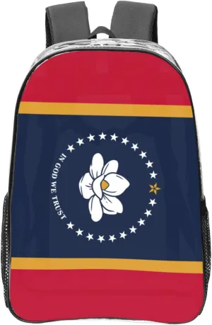 Mississippi State Flag Print LargeTransparent Backpack Functional Clear PVC Bag Suitable Stadium Events Travel