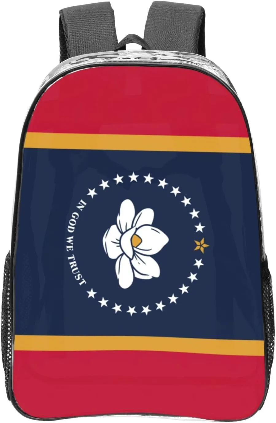 Mississippi State Flag Print LargeTransparent Backpack Functional Clear PVC Bag Suitable Stadium Events Travel