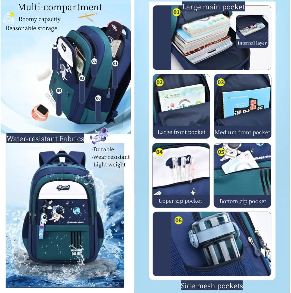 MITOWERMI Astronaut-space Backpack for Boys-Girls Elementary Middle School Bookbag Backpack for Girls Kids Lightweight Back Pack Blue-green