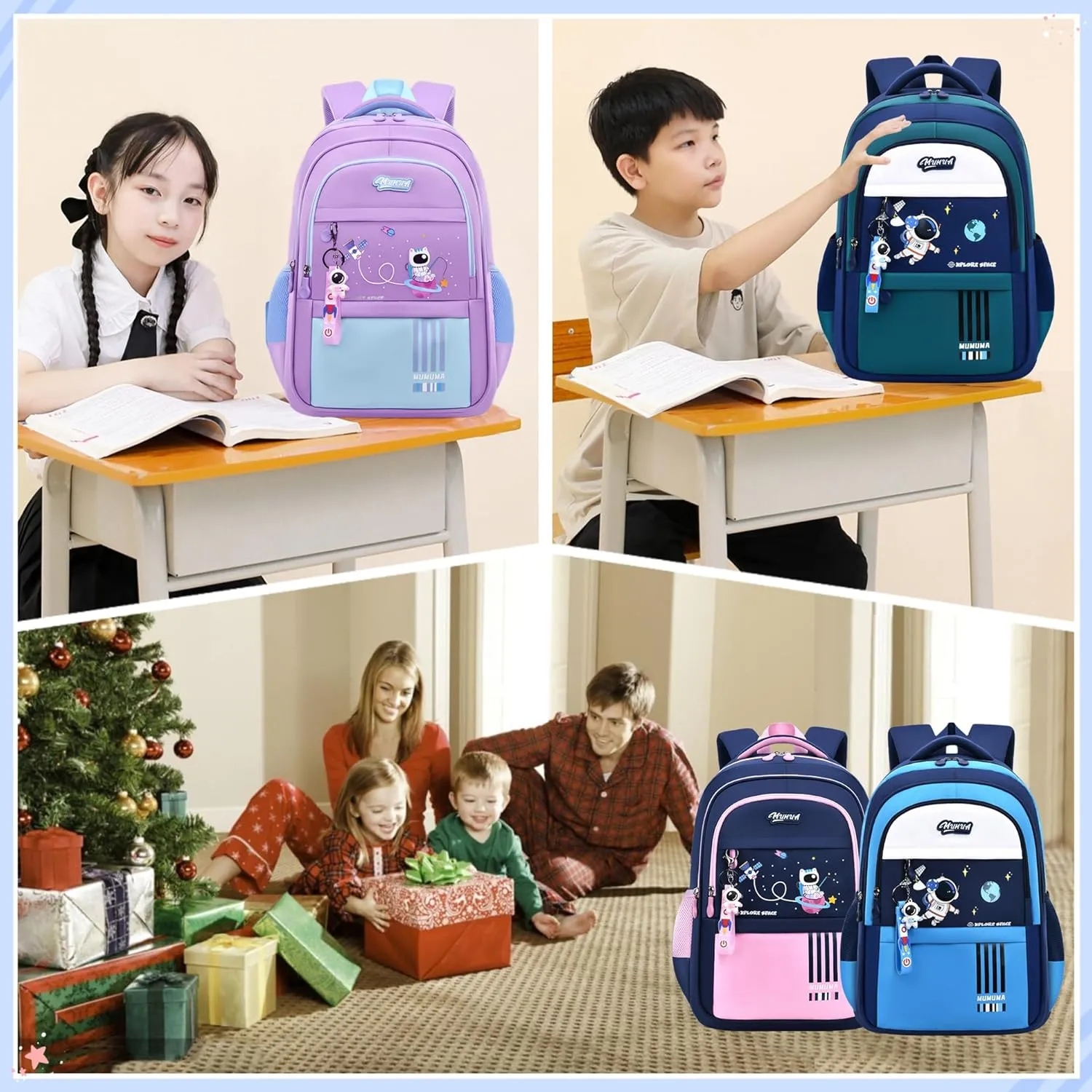 MITOWERMI Astronaut-space Kids Backpack for Girls Elementary Middle School Backpack Book Bags for Girls Lightweight Back Pack Purple