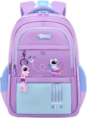 MITOWERMI Astronaut-space Kids Backpack for Girls Elementary Middle School Backpack Book Bags for Girls Lightweight Back Pack Purple