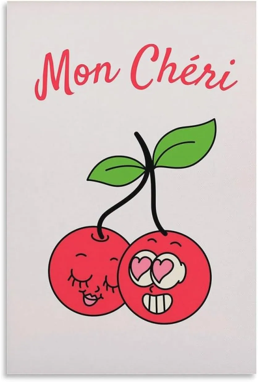 MiuxE Mon Cheri Poster Cherry Wall Art Cherry Decoration Cute Fruit Art Romantic Couple Bedroom Decoration Canvas Wall Art Print Poster For Home School Office Decor 20x30inch(50x75cm), Unframe