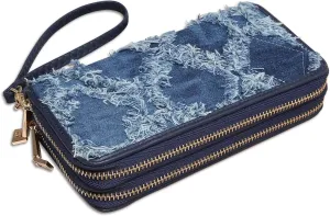 MKP COLLECTION Womens Fashion Double Zip Around Wallet Long Purse Credit Card Holder Bifold Ladies Cluth Wristlet Wrist Strap