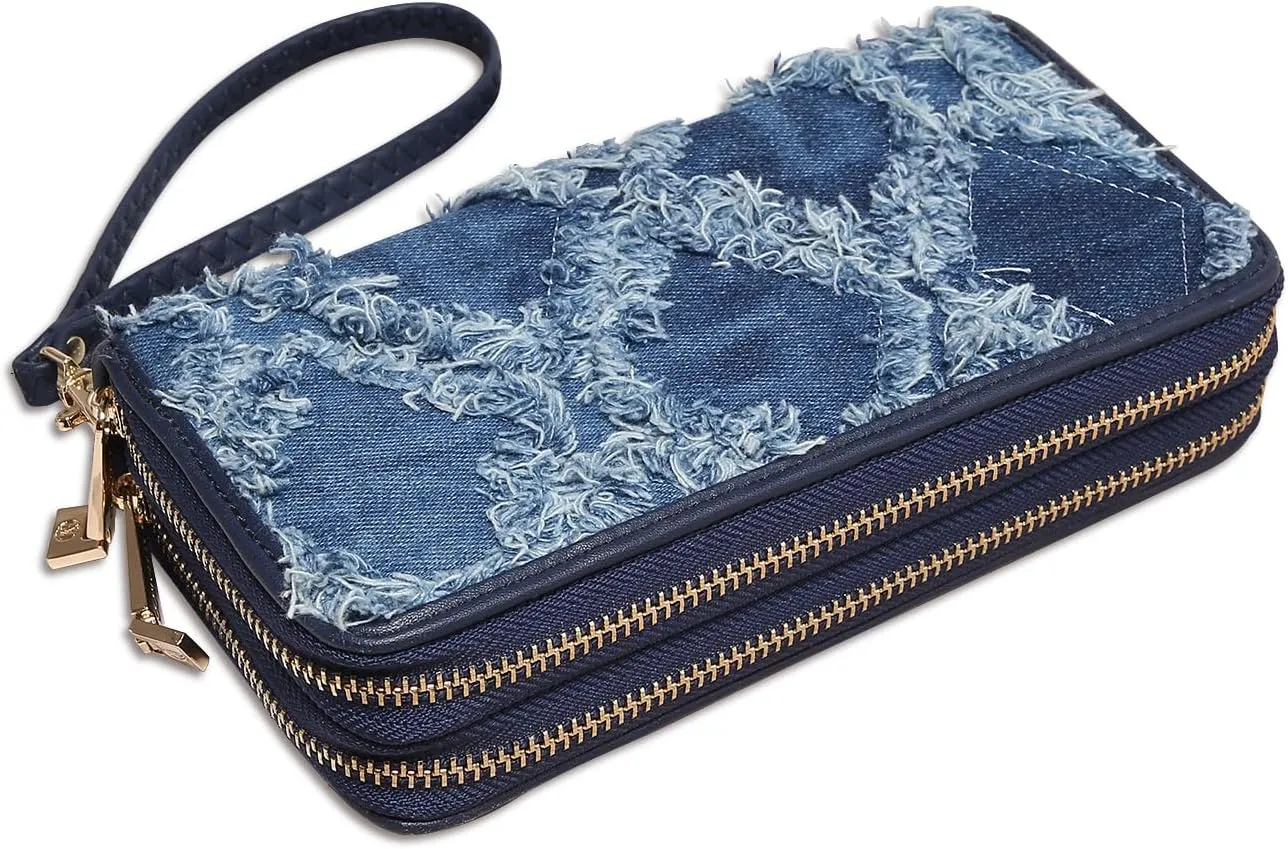 MKP COLLECTION Womens Fashion Double Zip Around Wallet Long Purse Credit Card Holder Bifold Ladies Cluth Wristlet Wrist Strap