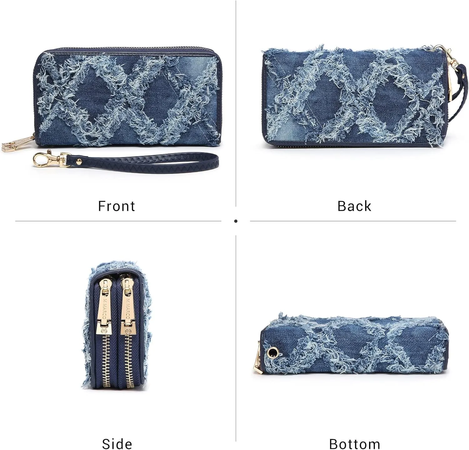 MKP COLLECTION Womens Fashion Double Zip Around Wallet Long Purse Credit Card Holder Bifold Ladies Cluth Wristlet Wrist Strap