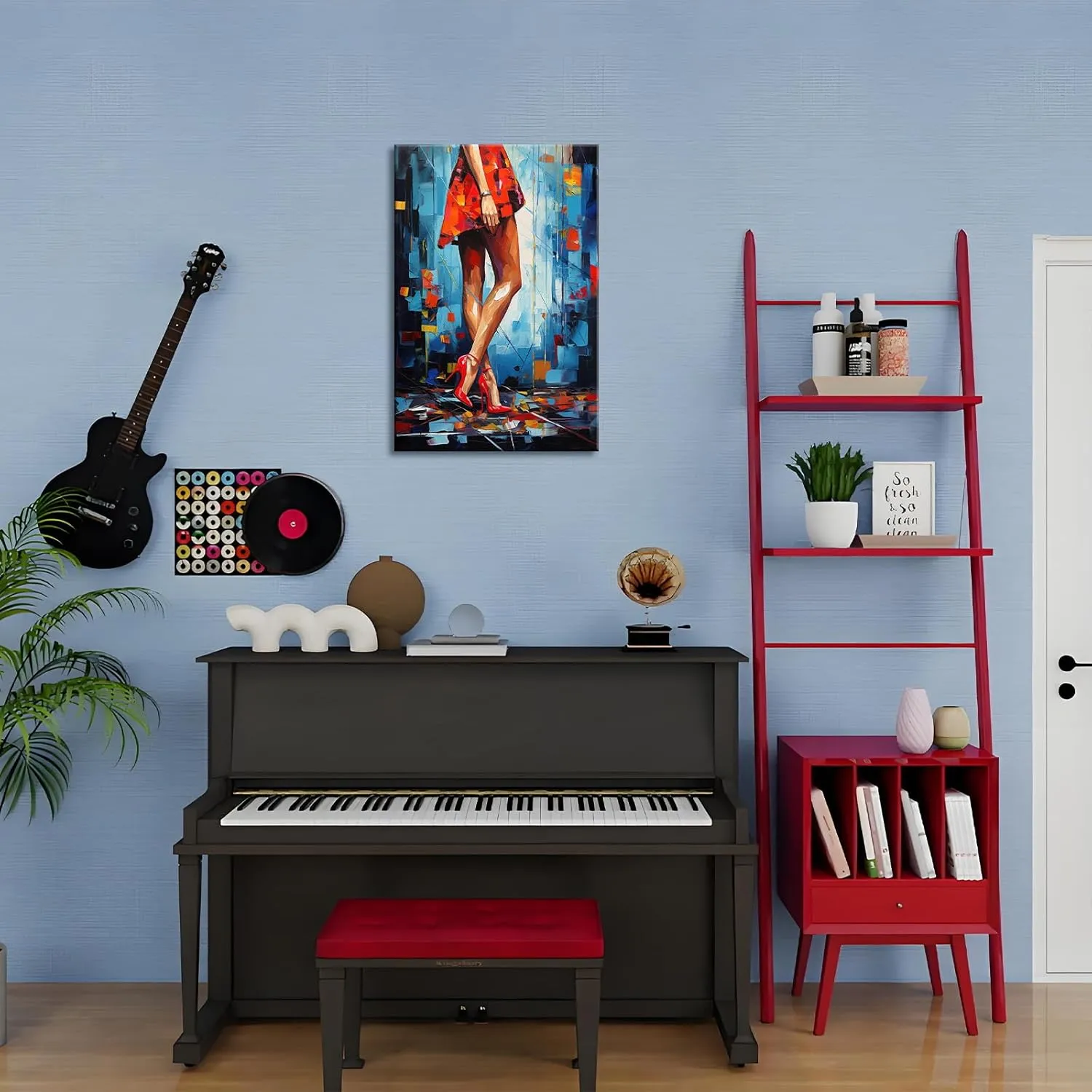Modern Abstract Woman in Red Dress and High Heels Canvas Wall Art - Vibrant Fashion Figure Painting Print, Impressionist Style Decor for Living Room, Bedroom, Office, Ready to Hang 16x24inch