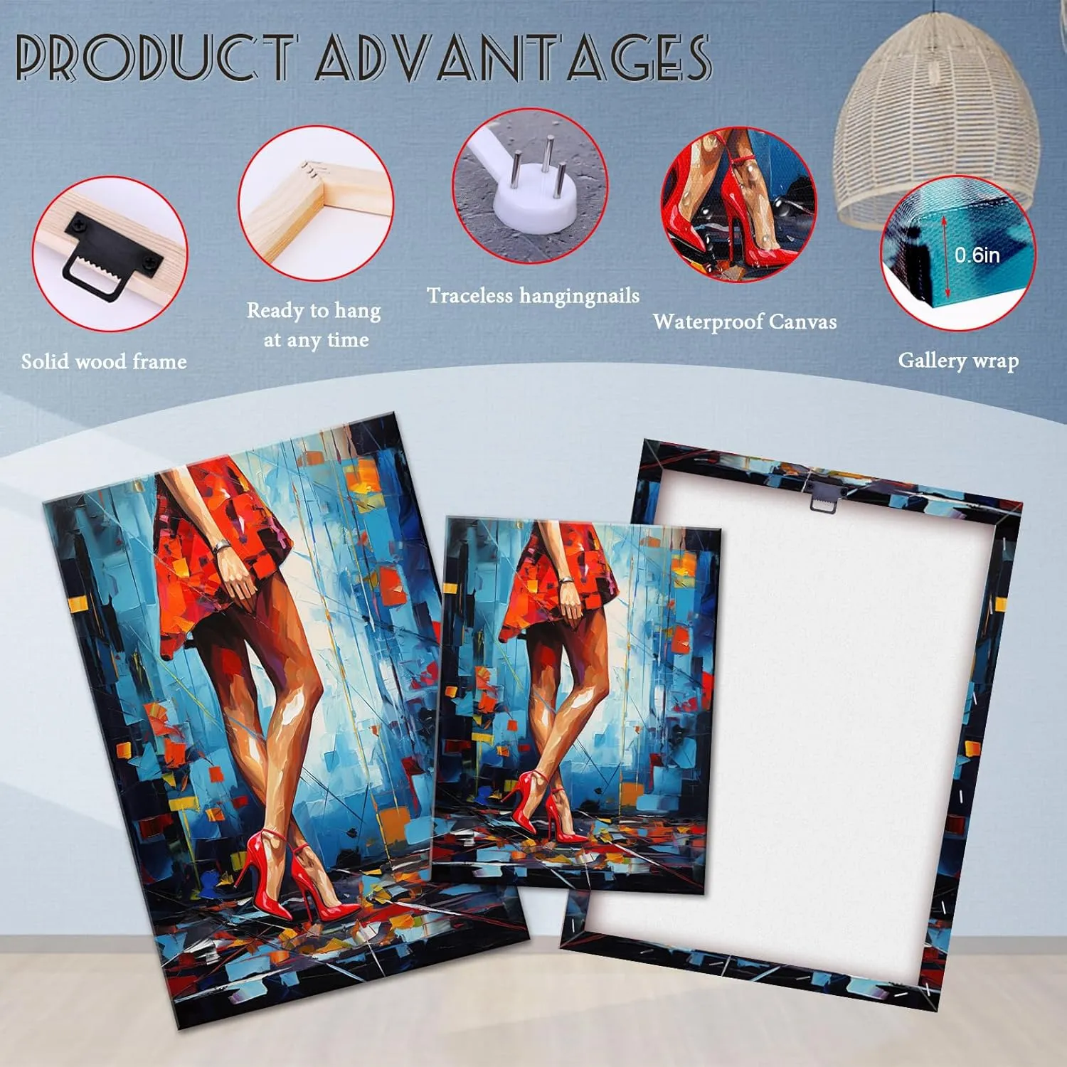 Modern Abstract Woman in Red Dress and High Heels Canvas Wall Art - Vibrant Fashion Figure Painting Print, Impressionist Style Decor for Living Room, Bedroom, Office, Ready to Hang 16x24inch
