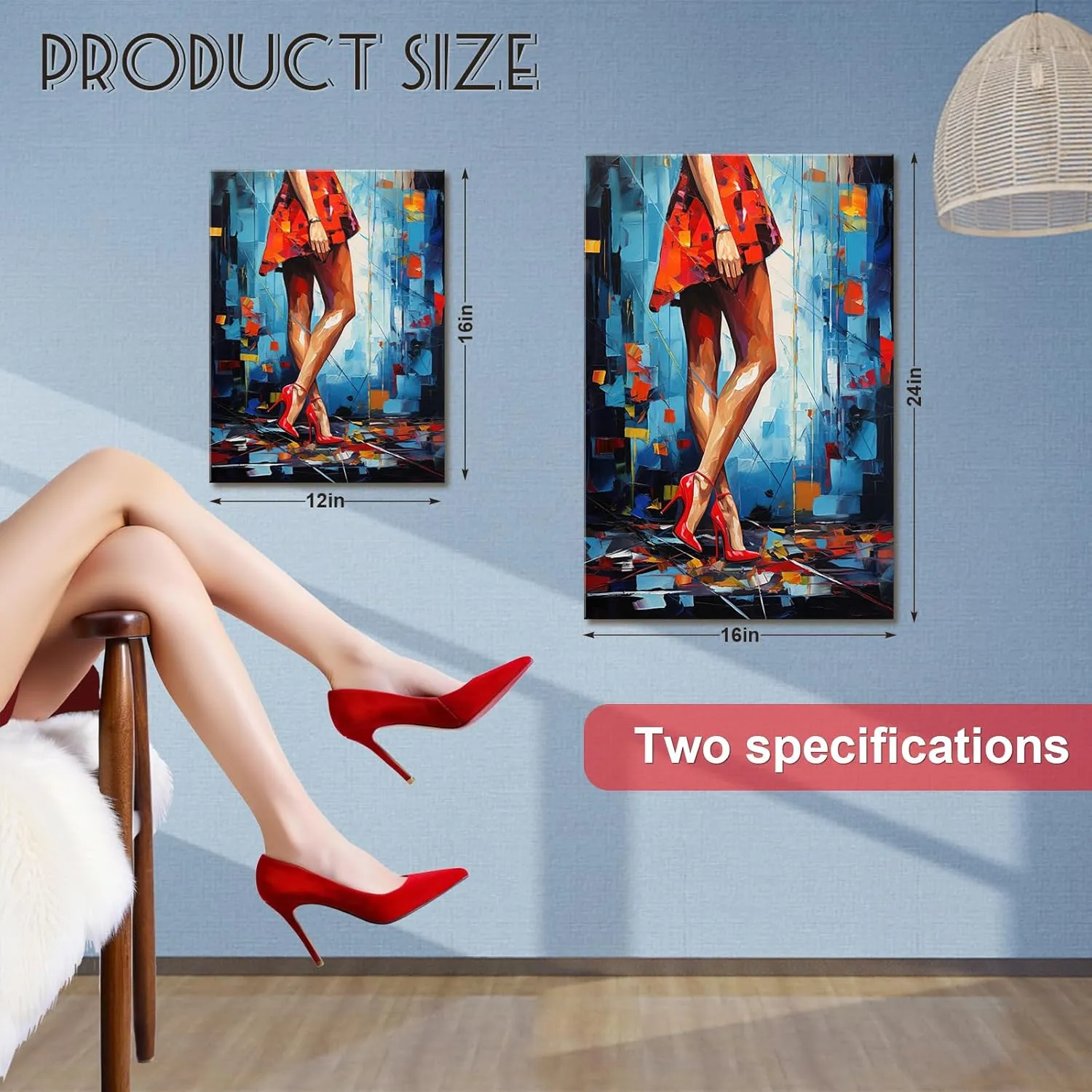 Modern Abstract Woman in Red Dress and High Heels Canvas Wall Art - Vibrant Fashion Figure Painting Print, Impressionist Style Decor for Living Room, Bedroom, Office, Ready to Hang 16x24inch