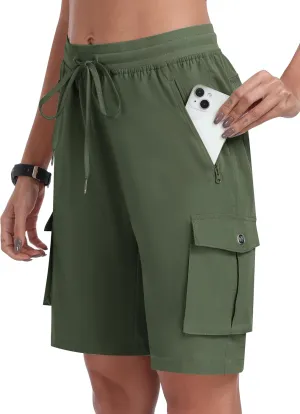 MoFiz Women's 10" Hiking Cargo Shorts 6 Pockets Lightweight Quick Dry Outdoor Running Athletic Short Summer Travel Loose