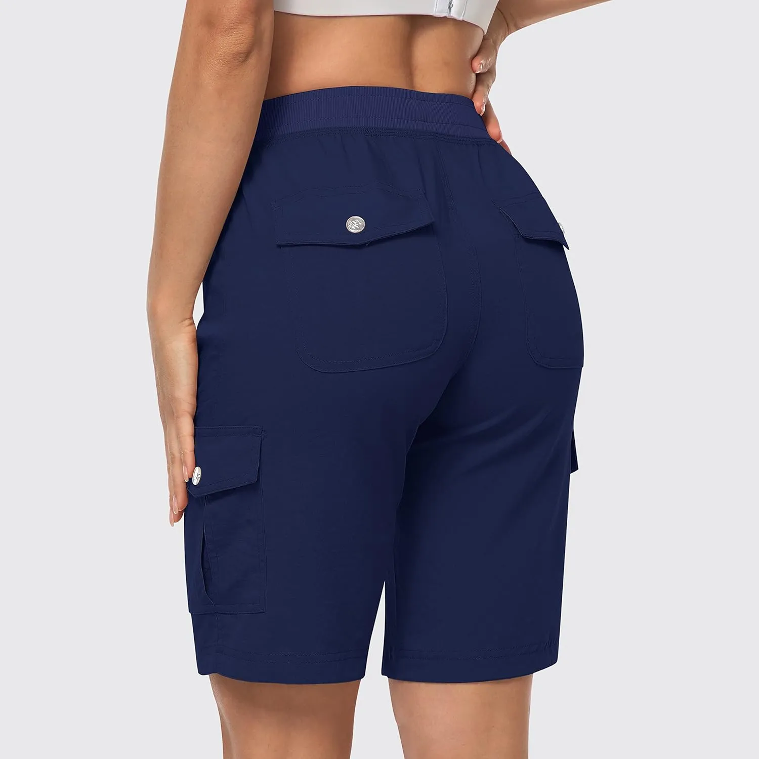 MoFiz Women's 10" Hiking Cargo Shorts 6 Pockets Lightweight Quick Dry Outdoor Running Athletic Short Summer Travel Loose