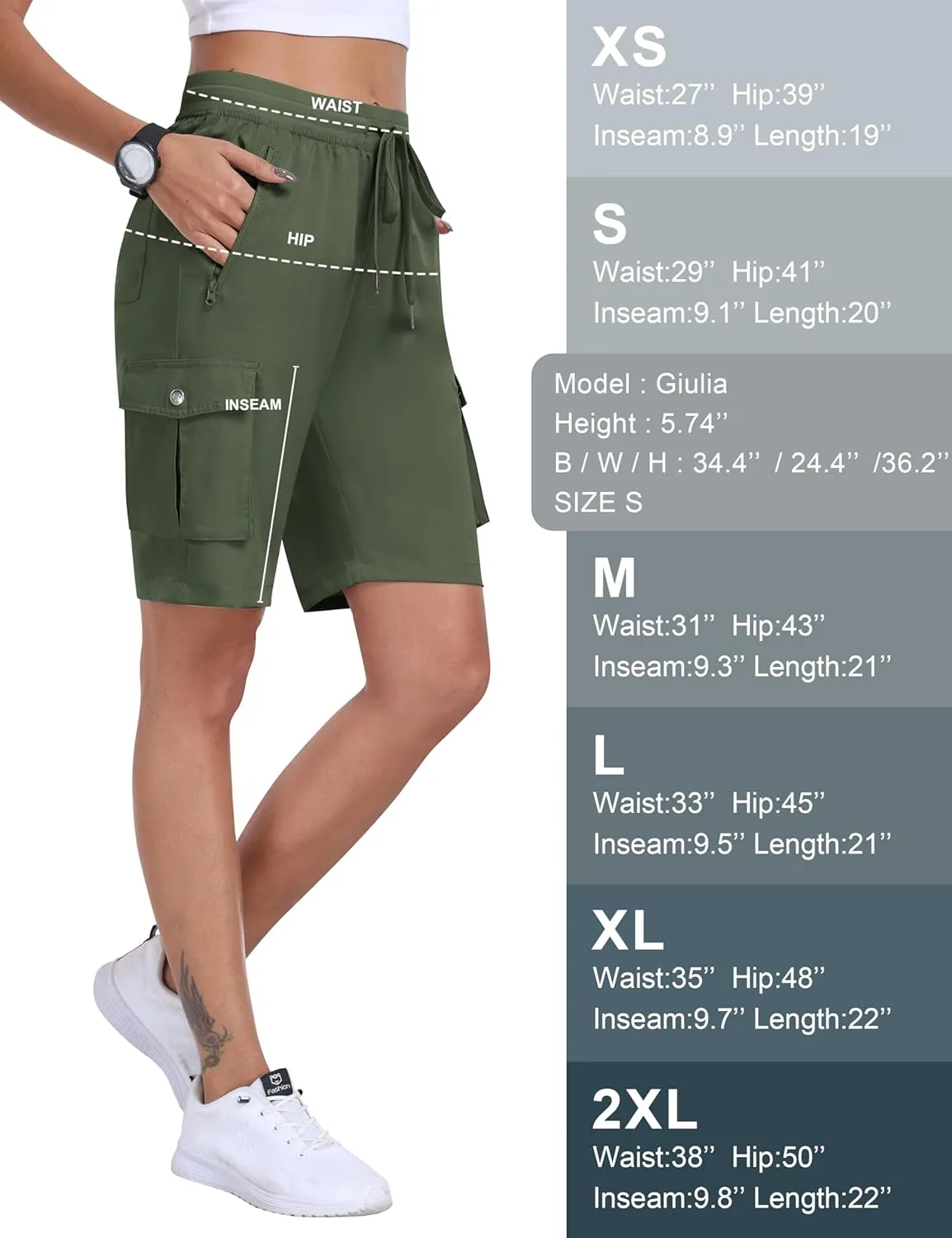 MoFiz Women's 10" Hiking Cargo Shorts 6 Pockets Lightweight Quick Dry Outdoor Running Athletic Short Summer Travel Loose