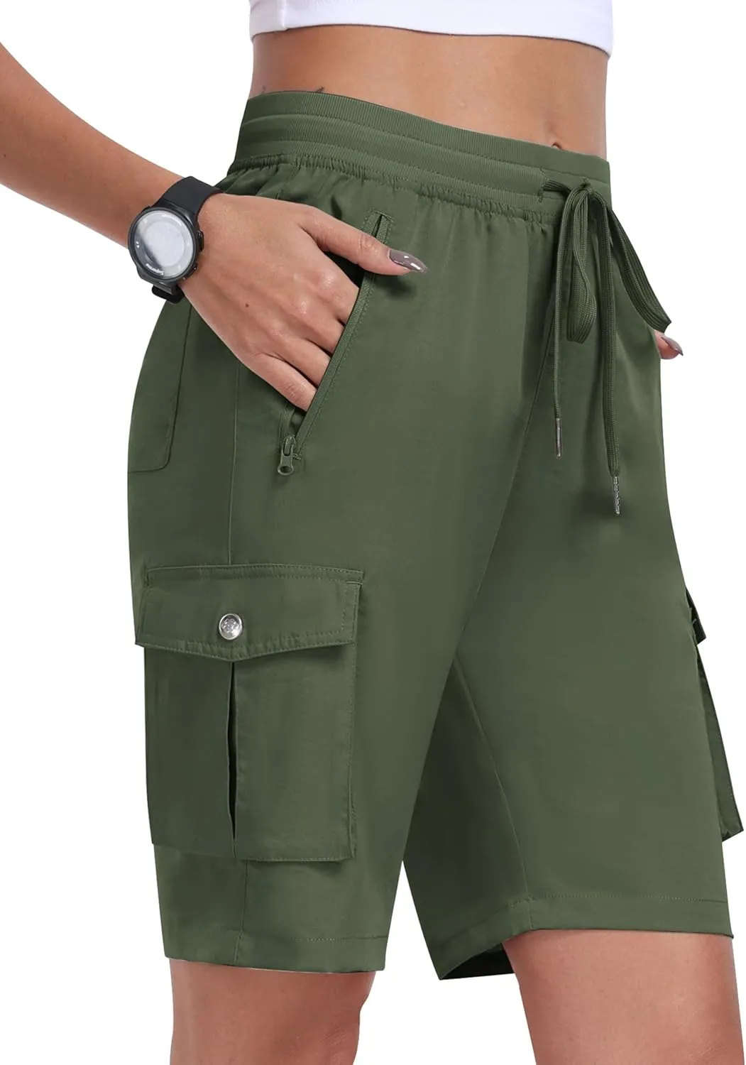 MoFiz Women's 10" Hiking Cargo Shorts 6 Pockets Lightweight Quick Dry Outdoor Running Athletic Short Summer Travel Loose
