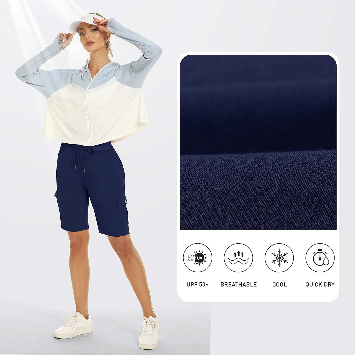 MoFiz Women's 10" Hiking Cargo Shorts 6 Pockets Lightweight Quick Dry Outdoor Running Athletic Short Summer Travel Loose