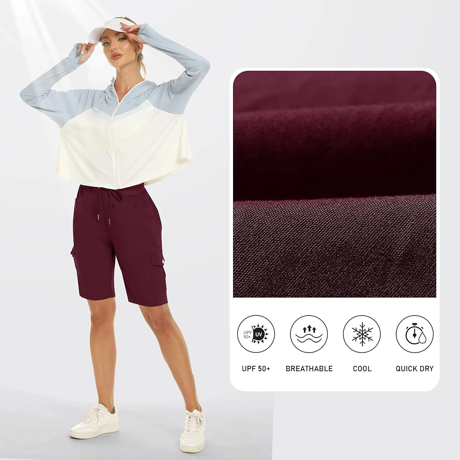 MoFiz Women's 10" Hiking Cargo Shorts 6 Pockets Lightweight Quick Dry Outdoor Running Athletic Short Summer Travel Loose