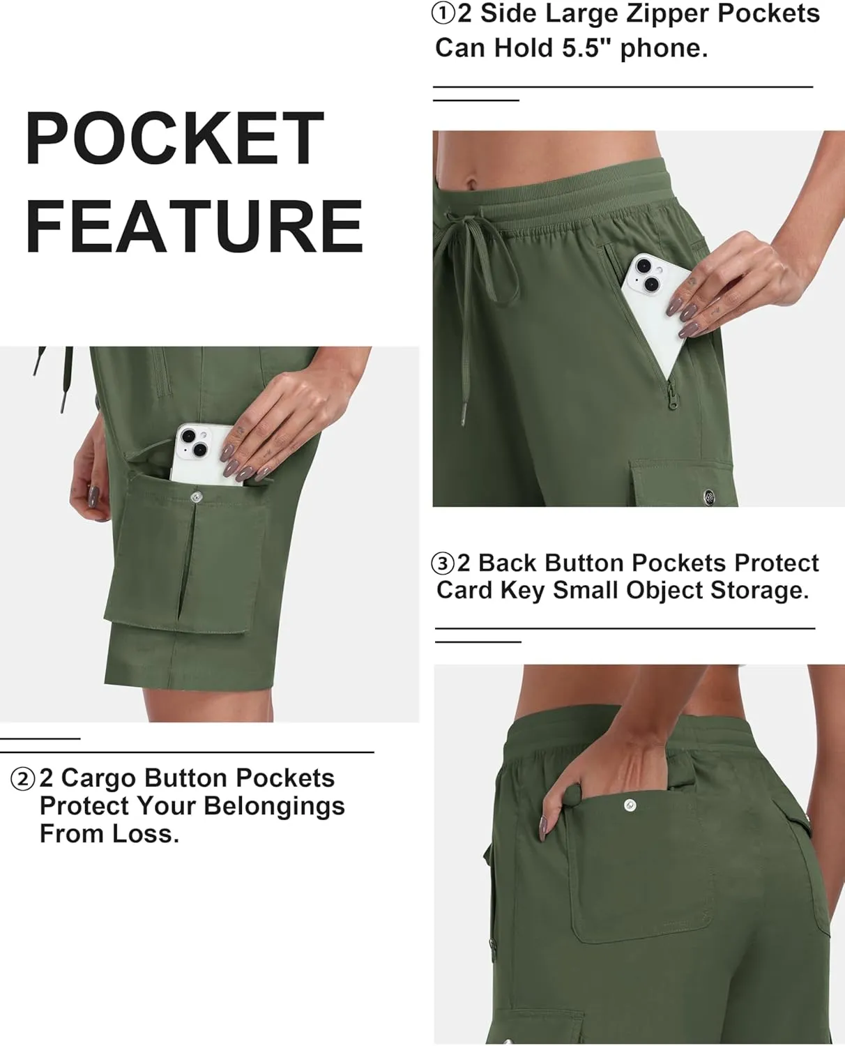 MoFiz Women's 10" Hiking Cargo Shorts 6 Pockets Lightweight Quick Dry Outdoor Running Athletic Short Summer Travel Loose