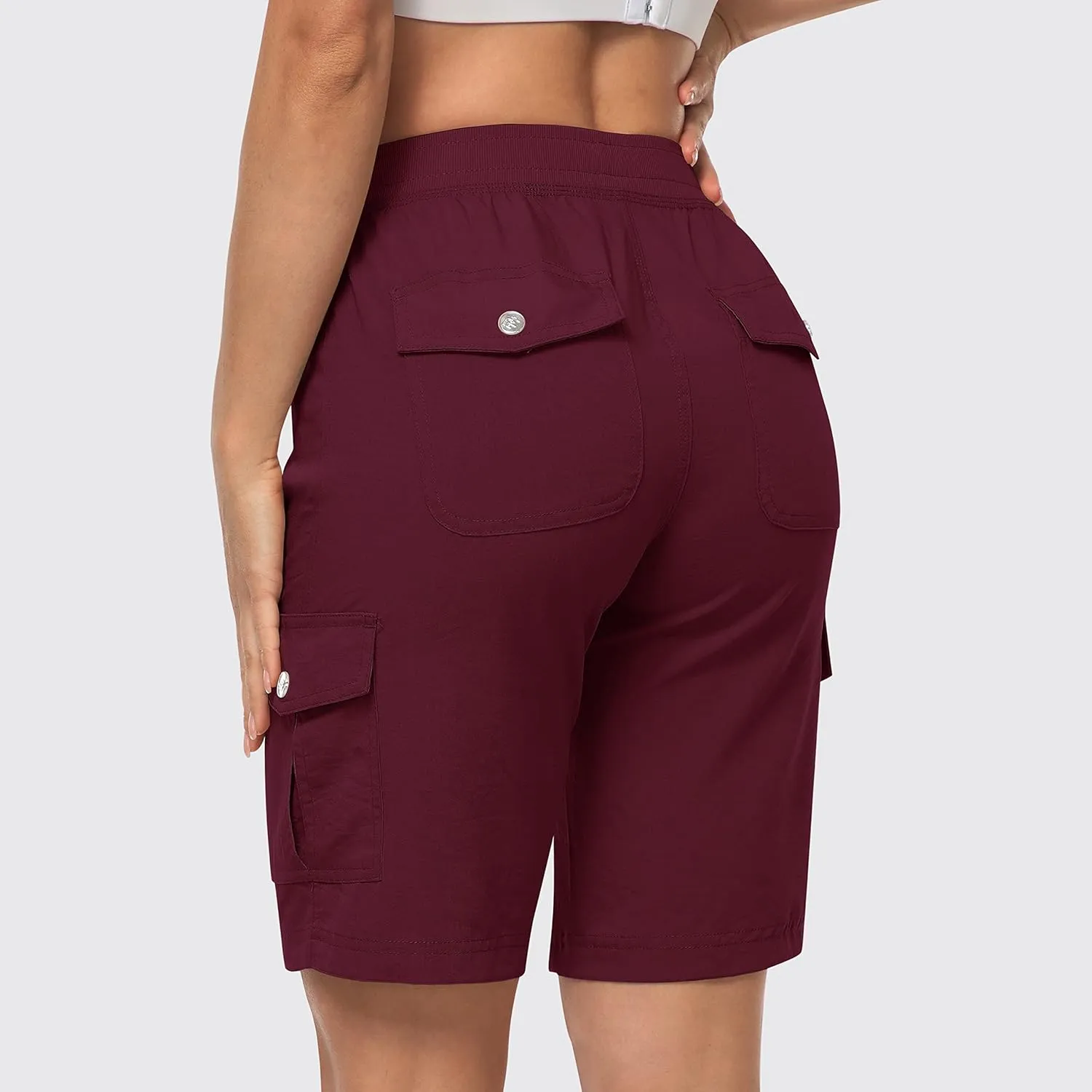 MoFiz Women's 10" Hiking Cargo Shorts 6 Pockets Lightweight Quick Dry Outdoor Running Athletic Short Summer Travel Loose