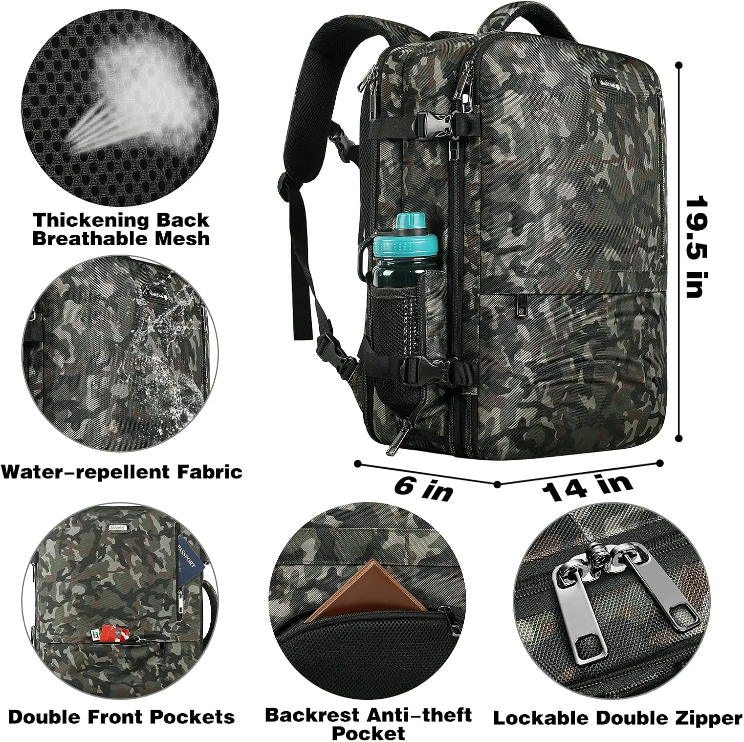 Mogplof Carry on Backpack Flight Approved, 40L Travel Backpack for Men, Extra Large Expandable Backpack Suitcase, Water Resistant Backpack Luggage for Travel Perfect Fit for 17 Inch Laptop