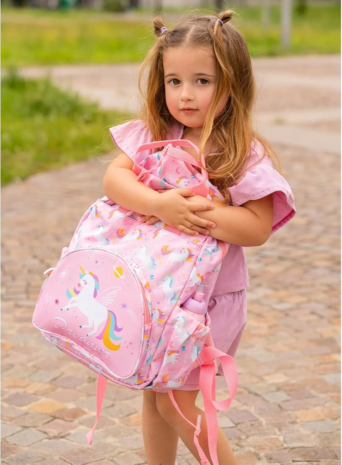 mommore Kids Backpack Girls, Durable Large Toddler Bookbag with Double Handles, Water Resistant Unicorn Backpack with Chest Strap for Preschool Kindergarten Travel