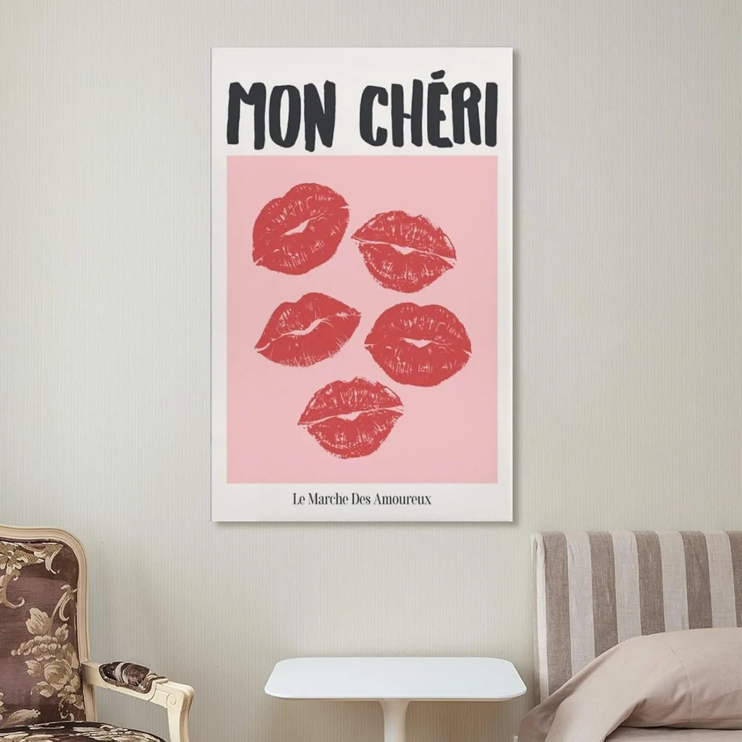 Mon Cheri Kiss Lips Print Trendy Retro Wall Art Coquette Room Decor Aesthetic Poster Bedroom Decor Lips Poster Poster For Bedroom Living Room Bathroom Office Kitchen Decor 16x24inch(40x60cm)Unframe-st